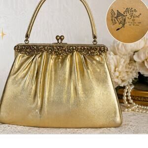 Vintage After Five Gold Evening Bag Kisslock Top Handle 50s Bridal Glam MCM
